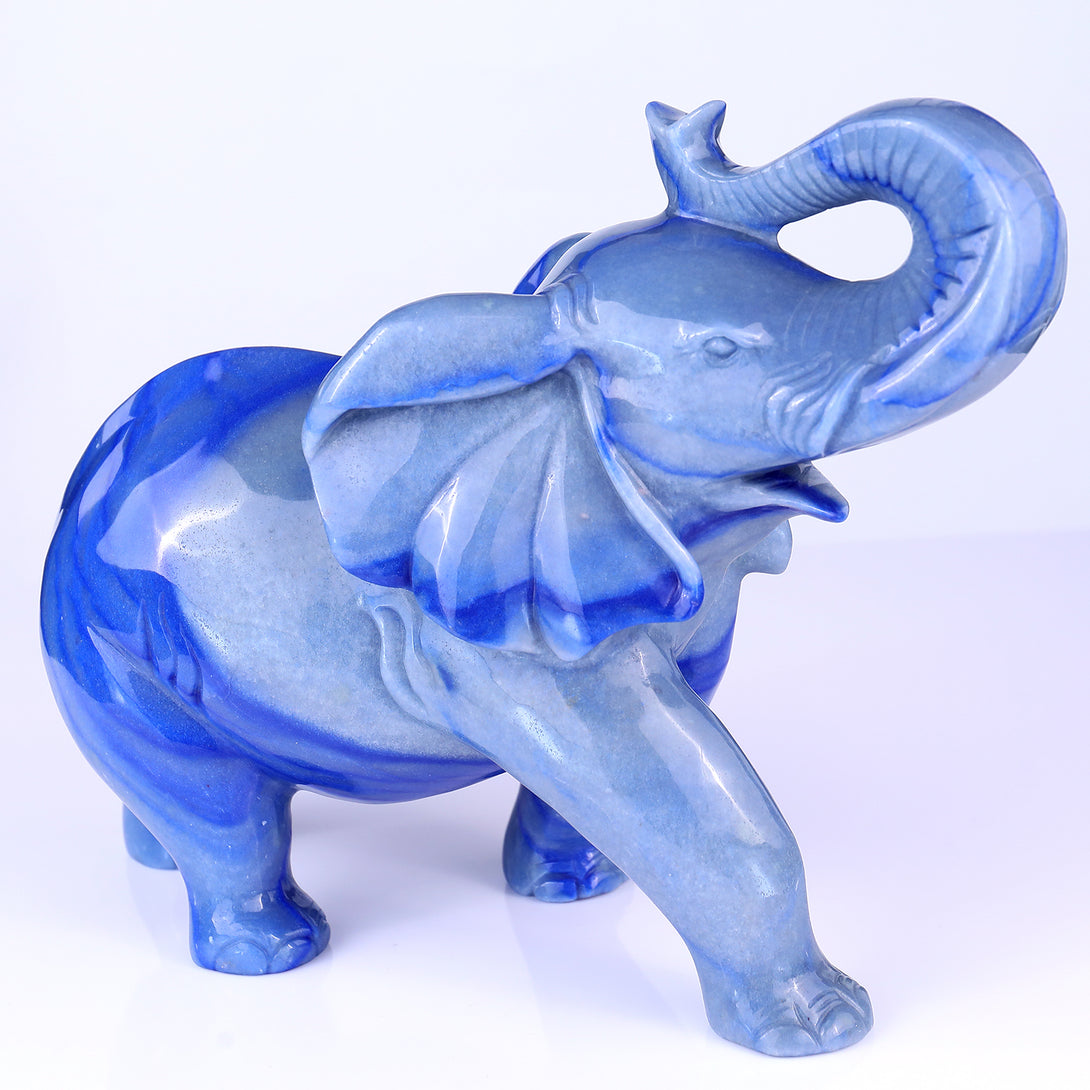 12.2" Blue Aventurine Hand Carved Crystal Elephant Sculpture crysvibe