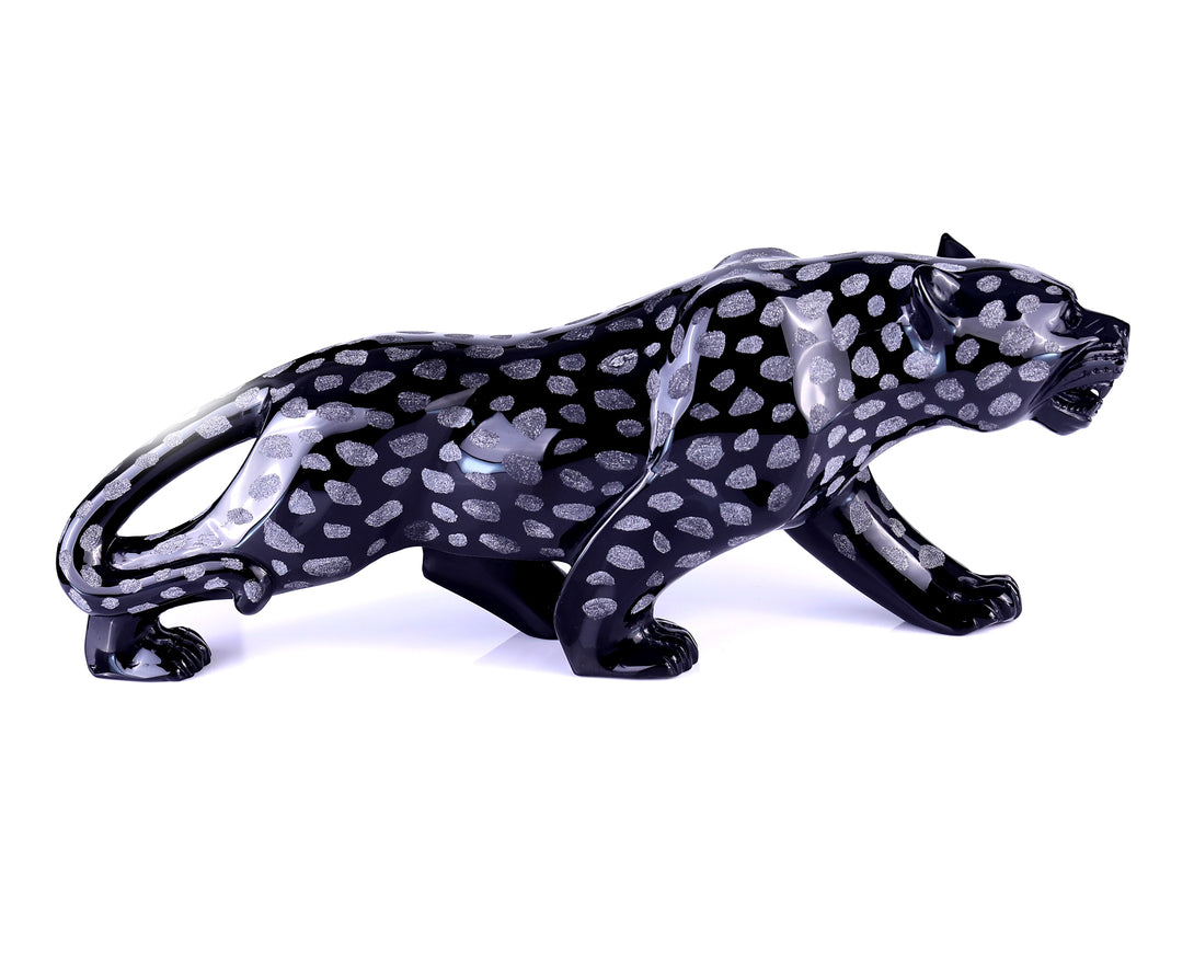 13.8" Black Obsidian Hand Carved Crystal Leopard Sculpture crysvibe