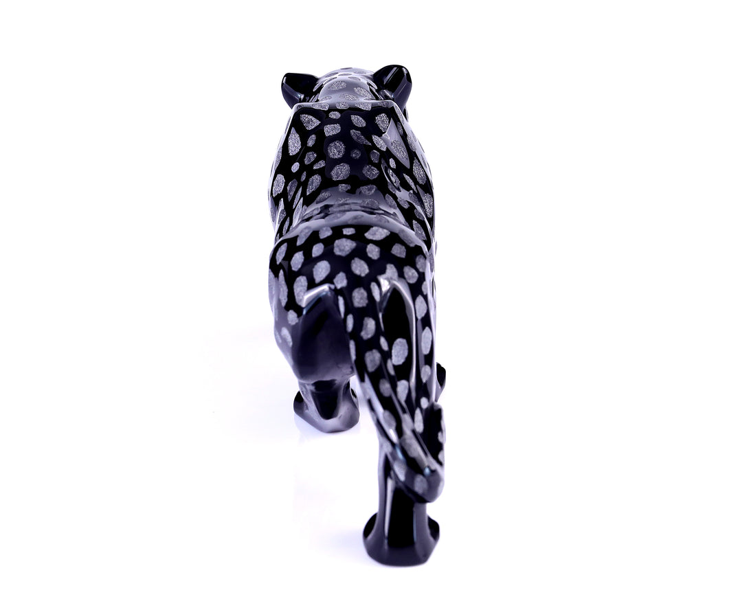 13.8" Black Obsidian Hand Carved Crystal Leopard Sculpture crysvibe