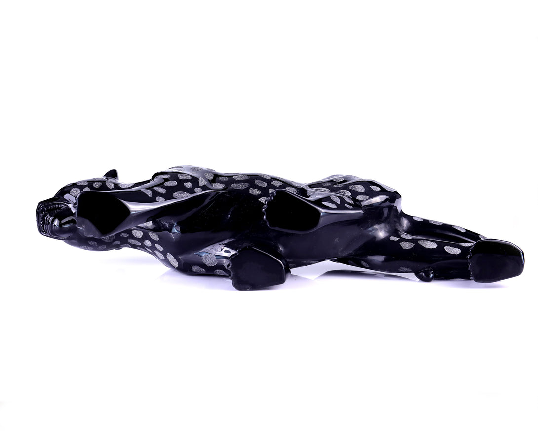 13.8" Black Obsidian Hand Carved Crystal Leopard Sculpture crysvibe