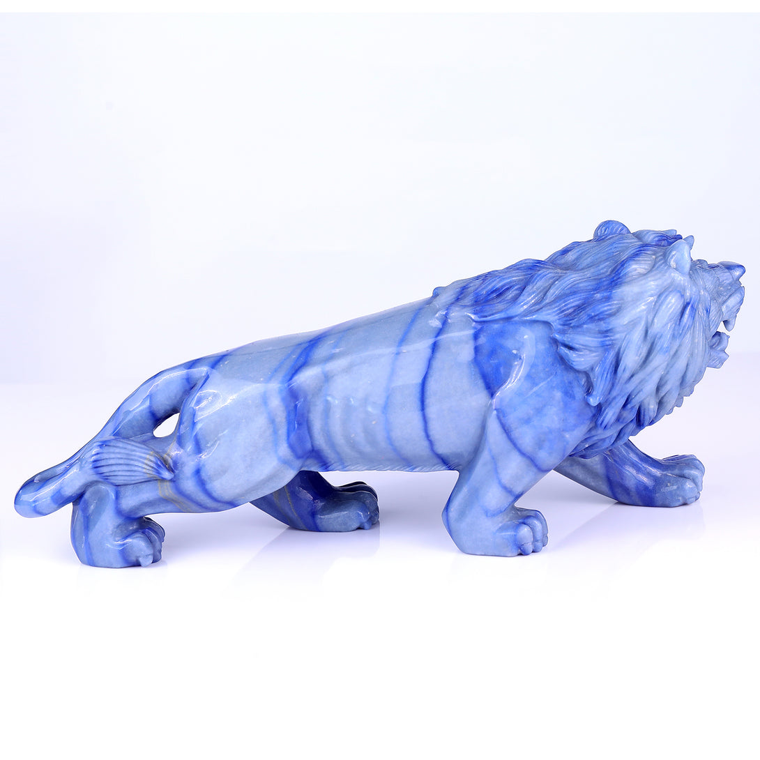 13.8" Blue Aventurine Hand Carved Crystal Lion Sculpture crysvibe