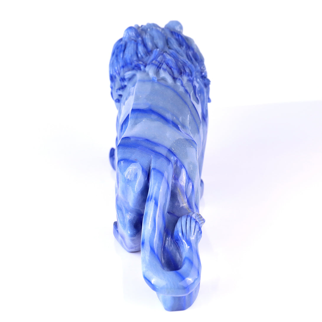 13.8" Blue Aventurine Hand Carved Crystal Lion Sculpture crysvibe