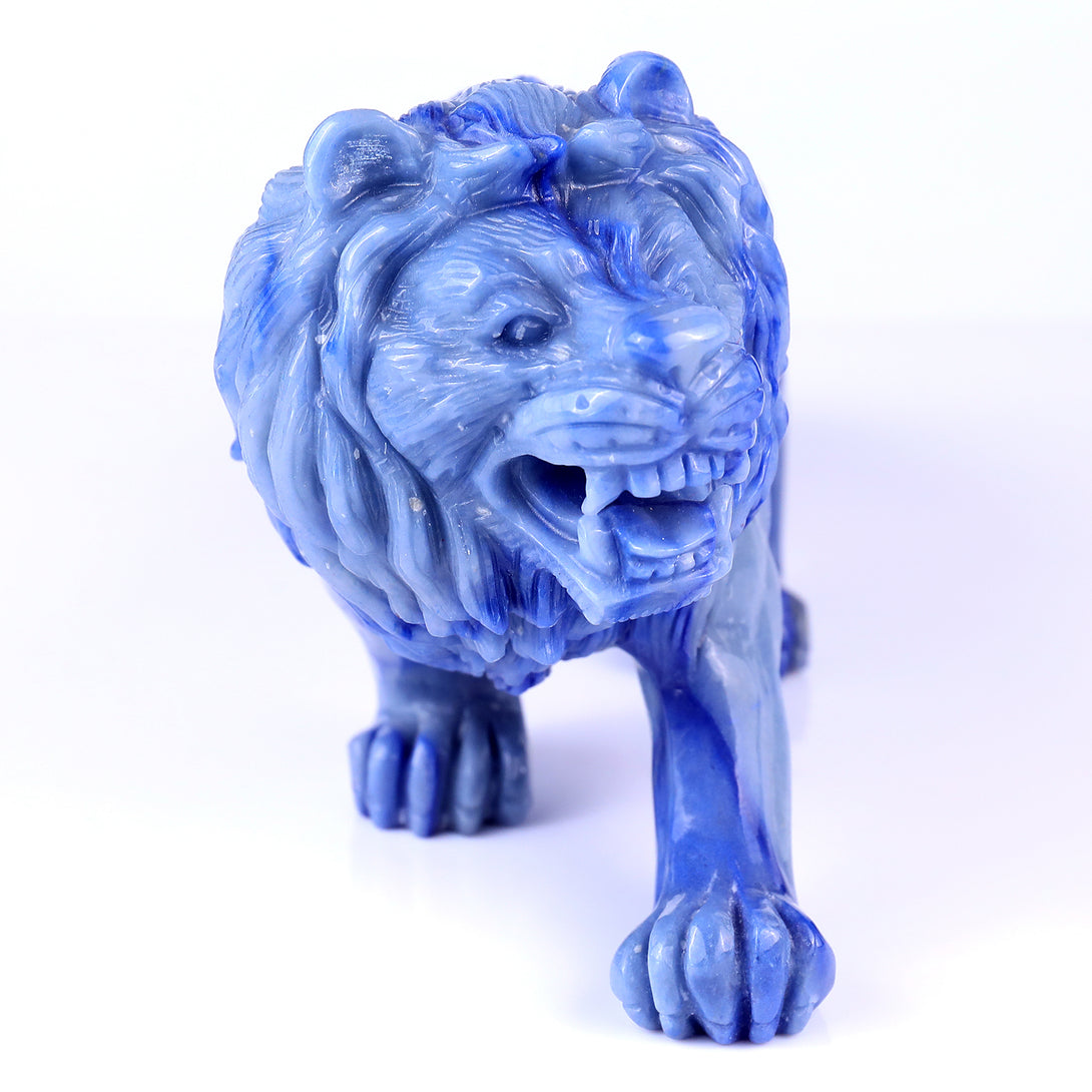 13.8" Blue Aventurine Hand Carved Crystal Lion Sculpture crysvibe