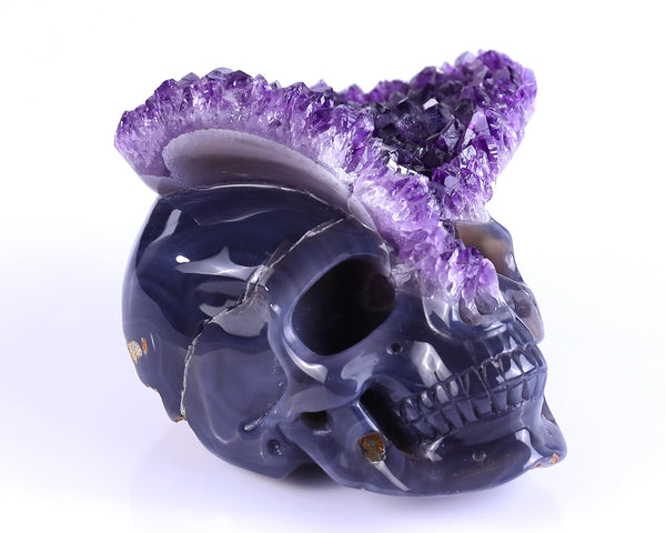 Unique 5.0" Amethyst Druse Agate Hand Carved Crystal Skull Sculpture