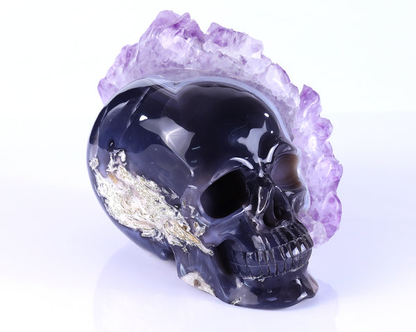 8.4" Amethyst Druse Agate Hand Carved Crystal Skull Sculpture