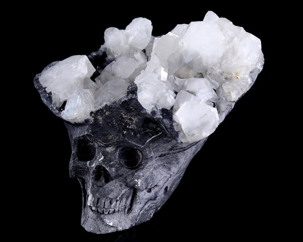 3.6" Natural Quartz Rock Druse Hand Carved Crystal Realistic Skull Sculpture