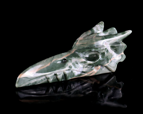 3.9" Jiulong Jade Hand Carved Crystal Phoenix Skull Sculpture