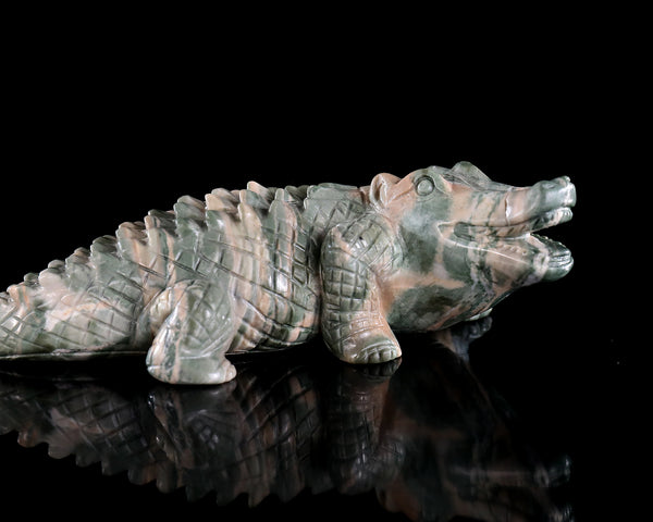 5.3" Jiulong Jade Hand Carved Crystal Crocodile Sculpture