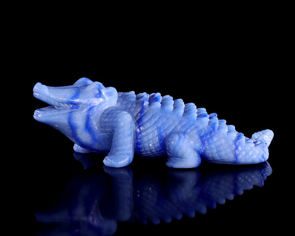 5.4" Blue Aventurine Hand Carved Crystal Crocodile Sculpture