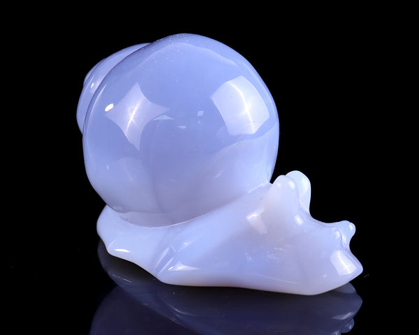 3.2" Blue Chalcedony Hand Carved Crystal Snail Sculpture