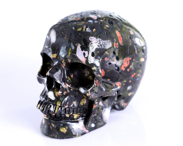 4.4" Plum Blossom Jade Hand Carved Crystal Realistic Skull Sculpture