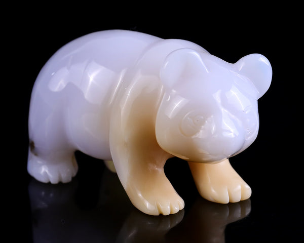 3.0" Blue Chalcedony Hand Carved Crystal Panda Sculpture