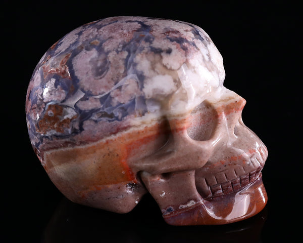 3.0" Natural Blue Sakura Agate Hand Carved Crystal Realistic Skull Sculpture