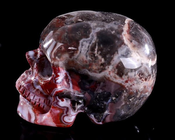 2.2" Natural Red Lace Agate Hand Carved Crystal Realistic Skull Sculpture