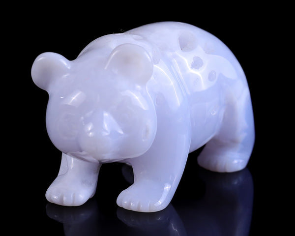 3.0" Blue Chalcedony Hand Carved Crystal Panda Sculpture