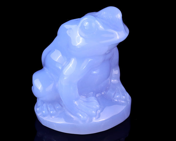 2.0" Blue Chalcedony Hand Carved Crystal Frog Sculpture crysvibe