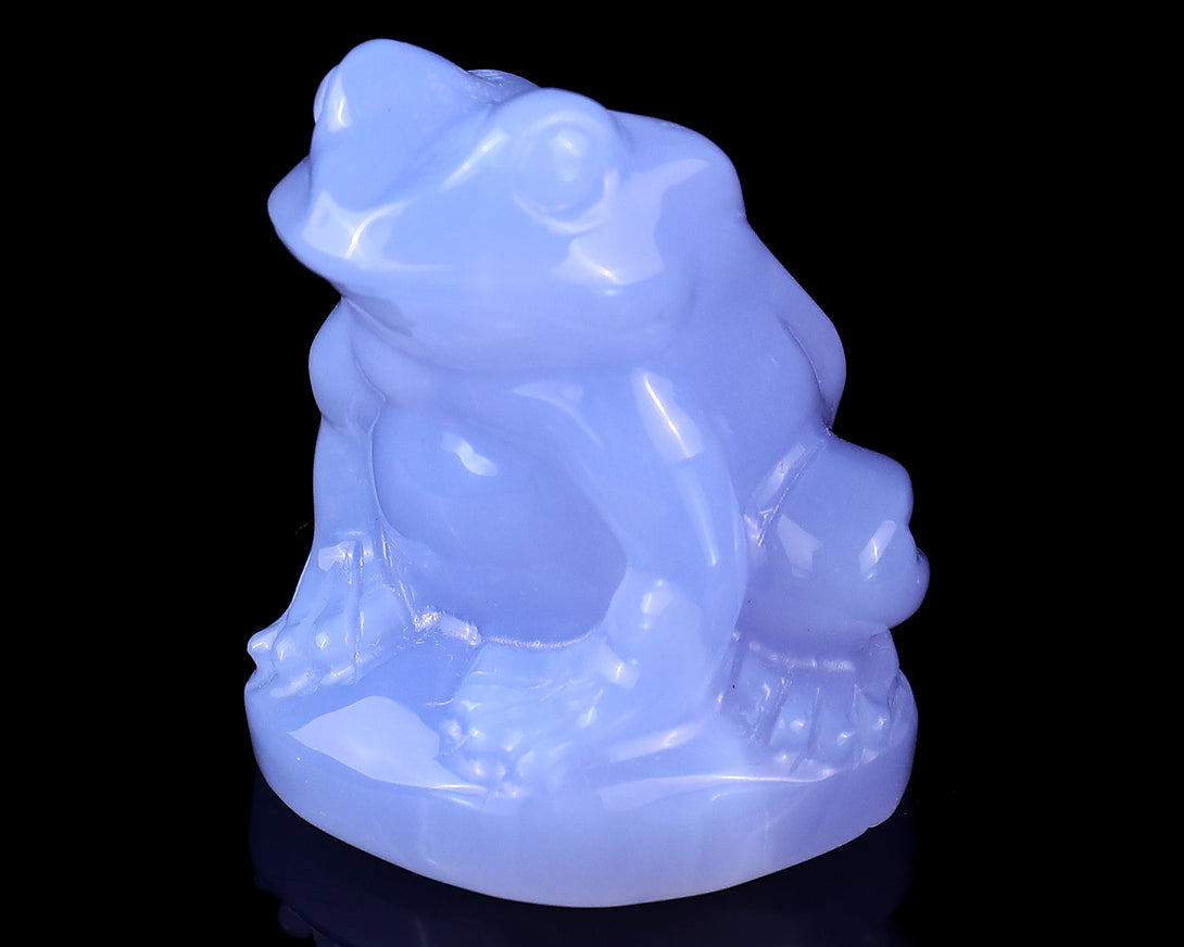 2.0" Blue Chalcedony Hand Carved Crystal Frog Sculpture crysvibe