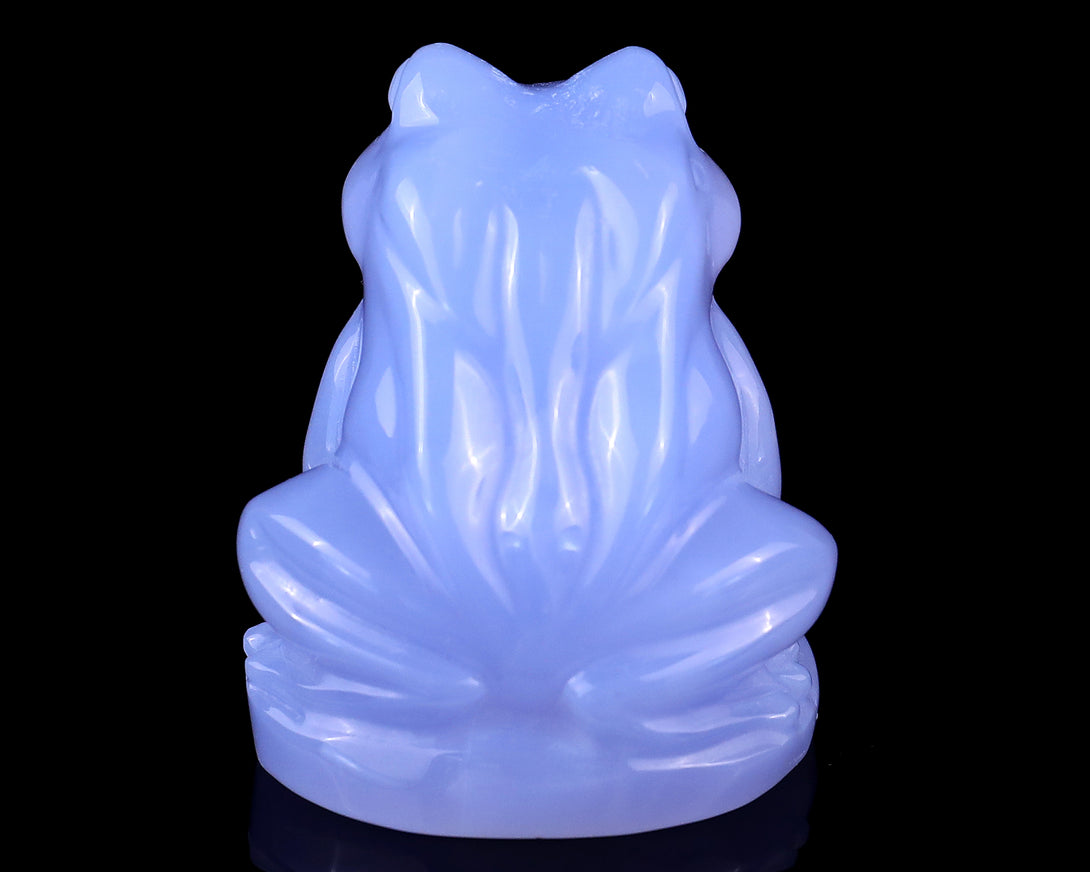 2.0" Blue Chalcedony Hand Carved Crystal Frog Sculpture crysvibe