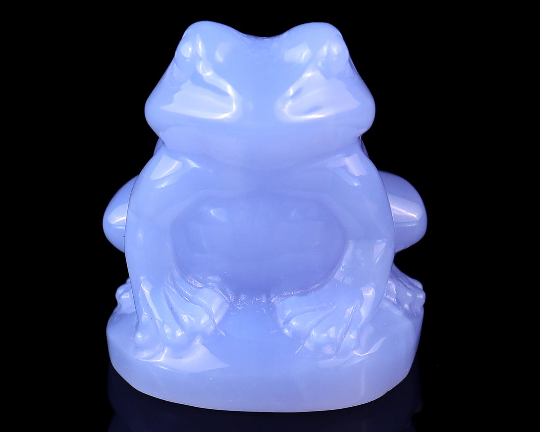 2.0" Blue Chalcedony Hand Carved Crystal Frog Sculpture crysvibe