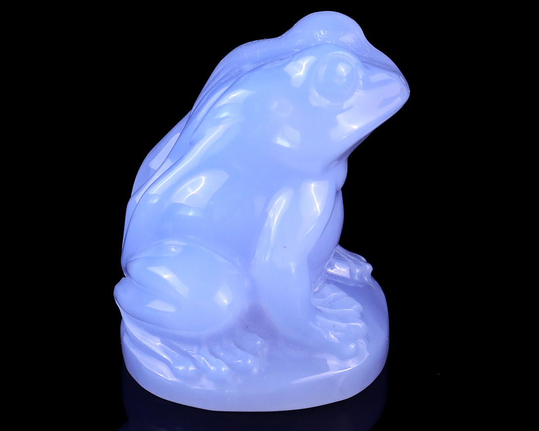 2.0" Blue Chalcedony Hand Carved Crystal Frog Sculpture crysvibe