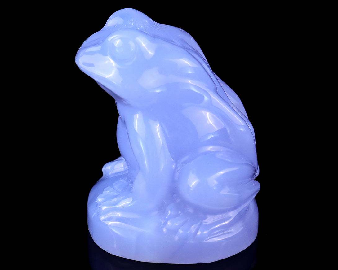 2.0" Blue Chalcedony Hand Carved Crystal Frog Sculpture crysvibe