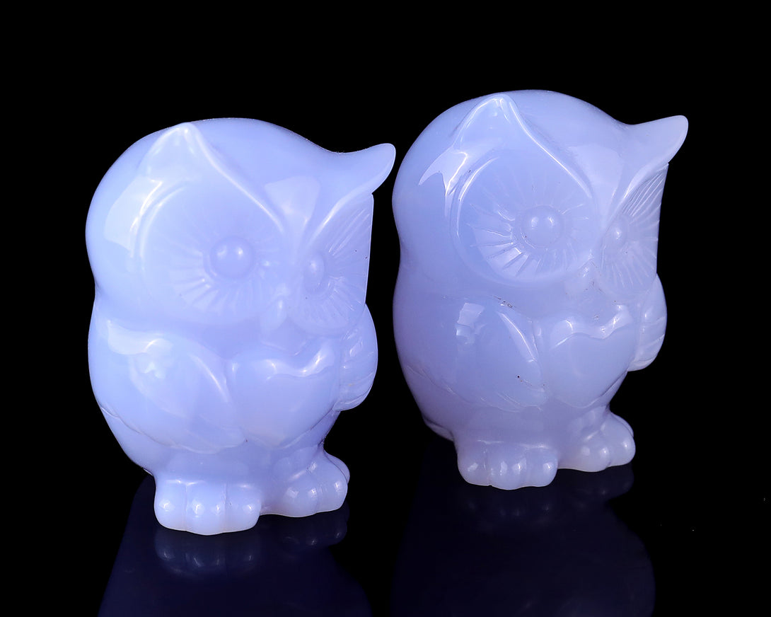 2.0" Blue Chalcedony Hand Carved Crystal Owl Sculpture crysvibe