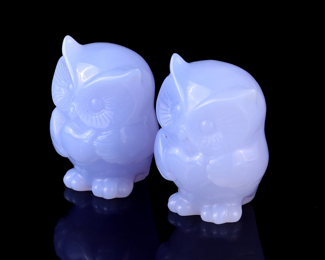 2.0" Blue Chalcedony Hand Carved Crystal Owl Sculpture crysvibe