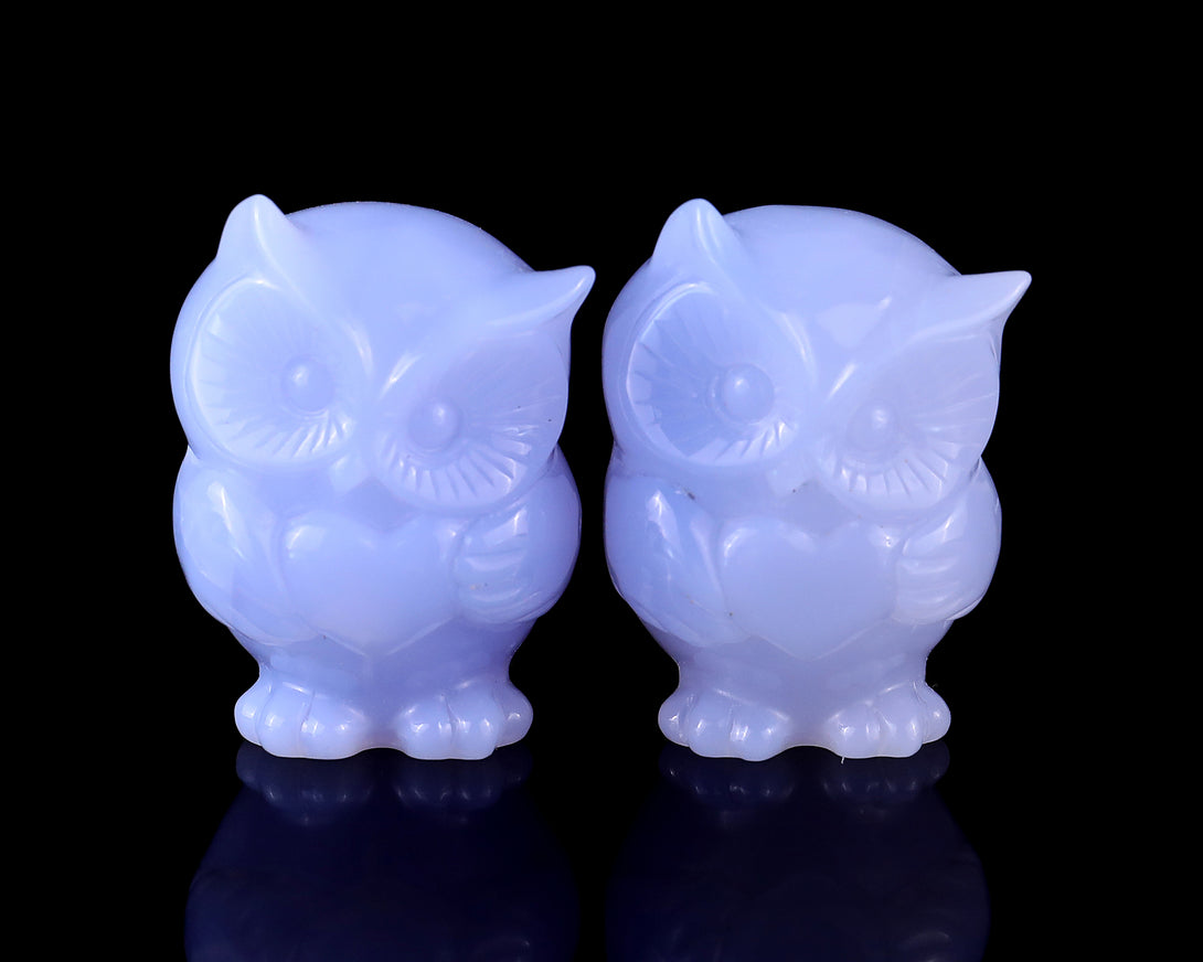 2.0" Blue Chalcedony Hand Carved Crystal Owl Sculpture crysvibe