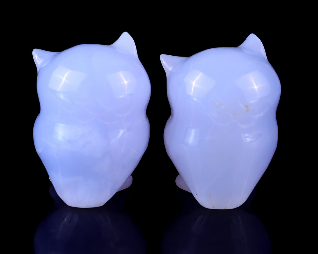 2.0" Blue Chalcedony Hand Carved Crystal Owl Sculpture crysvibe