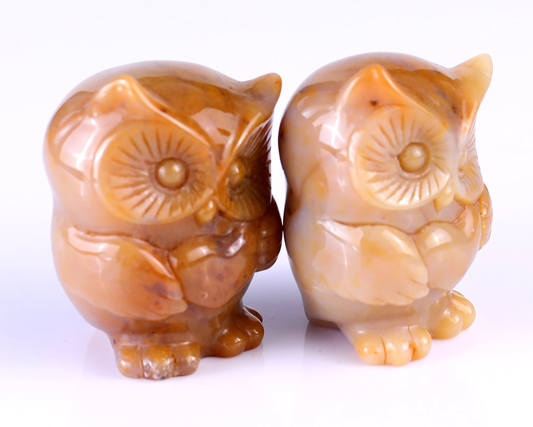 2.0" Chalcedony Hand Carved Crystal Owl Sculpture crysvibe