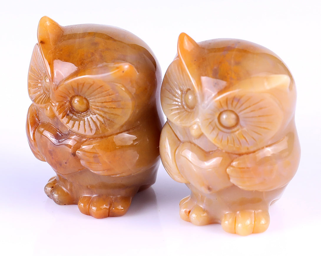 2.0" Chalcedony Hand Carved Crystal Owl Sculpture crysvibe