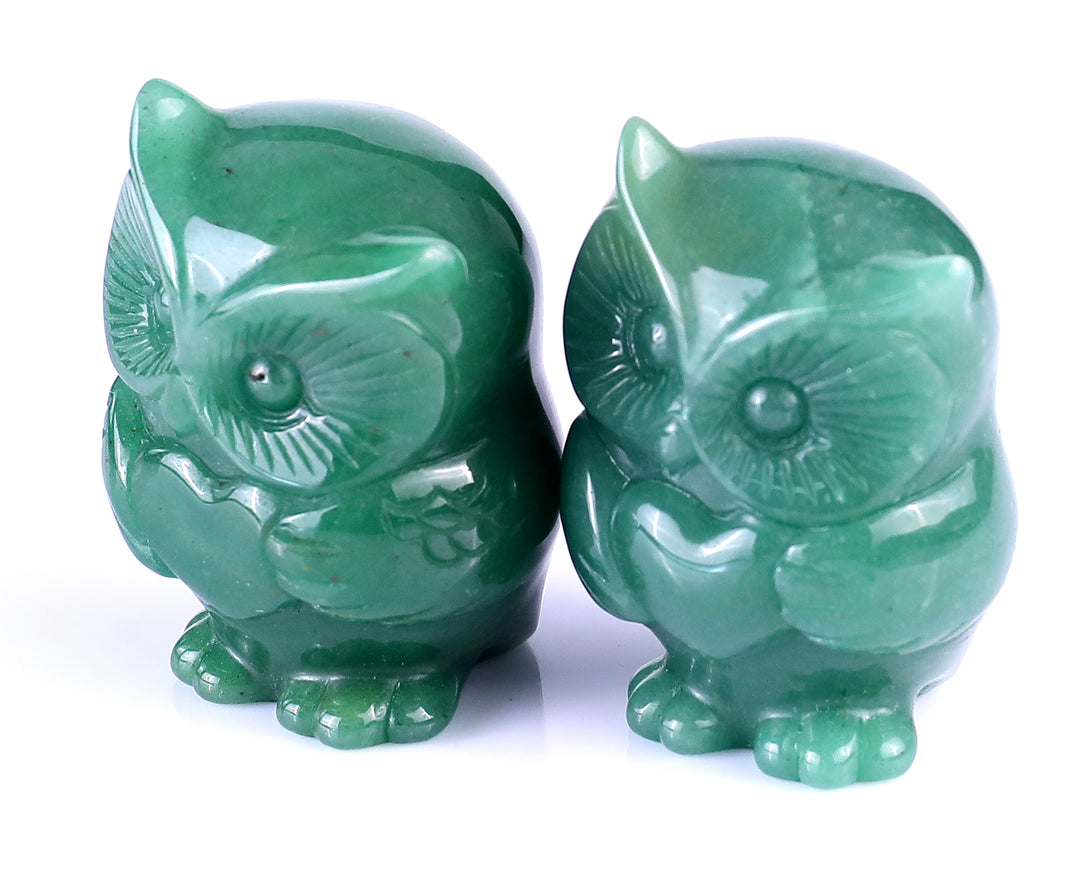 2.0" Green Aventurine Hand Carved Crystal Owl Sculpture crysvibe