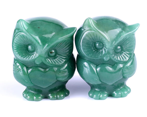 2.0" Green Aventurine Hand Carved Crystal Owl Sculpture crysvibe