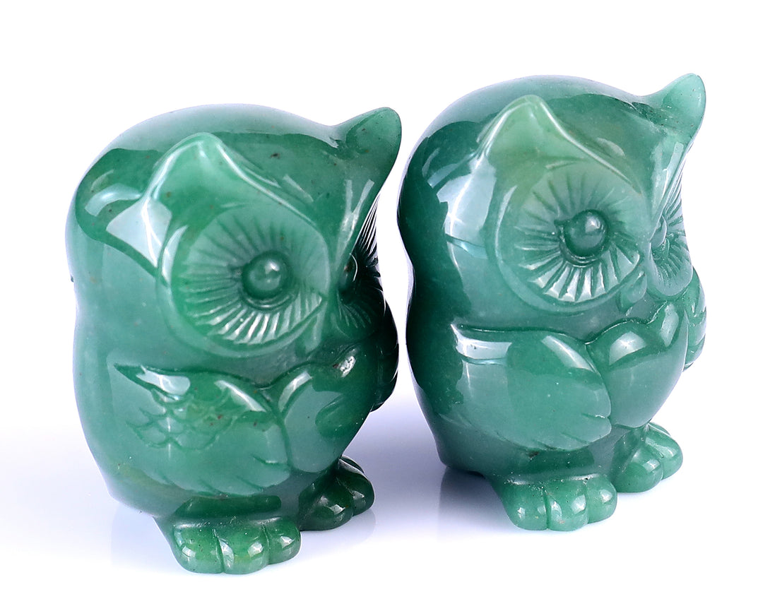 2.0" Green Aventurine Hand Carved Crystal Owl Sculpture crysvibe