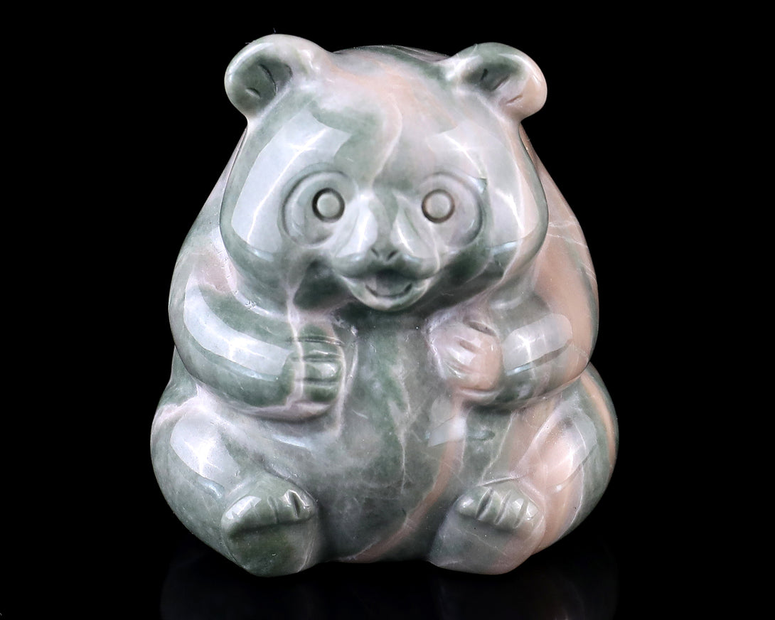 2.0" Jiulong Jade Hand Carved Crystal Panda Sculpture crysvibe