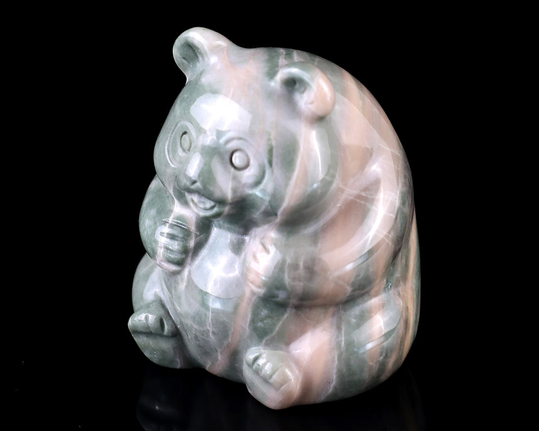 2.0" Jiulong Jade Hand Carved Crystal Panda Sculpture crysvibe