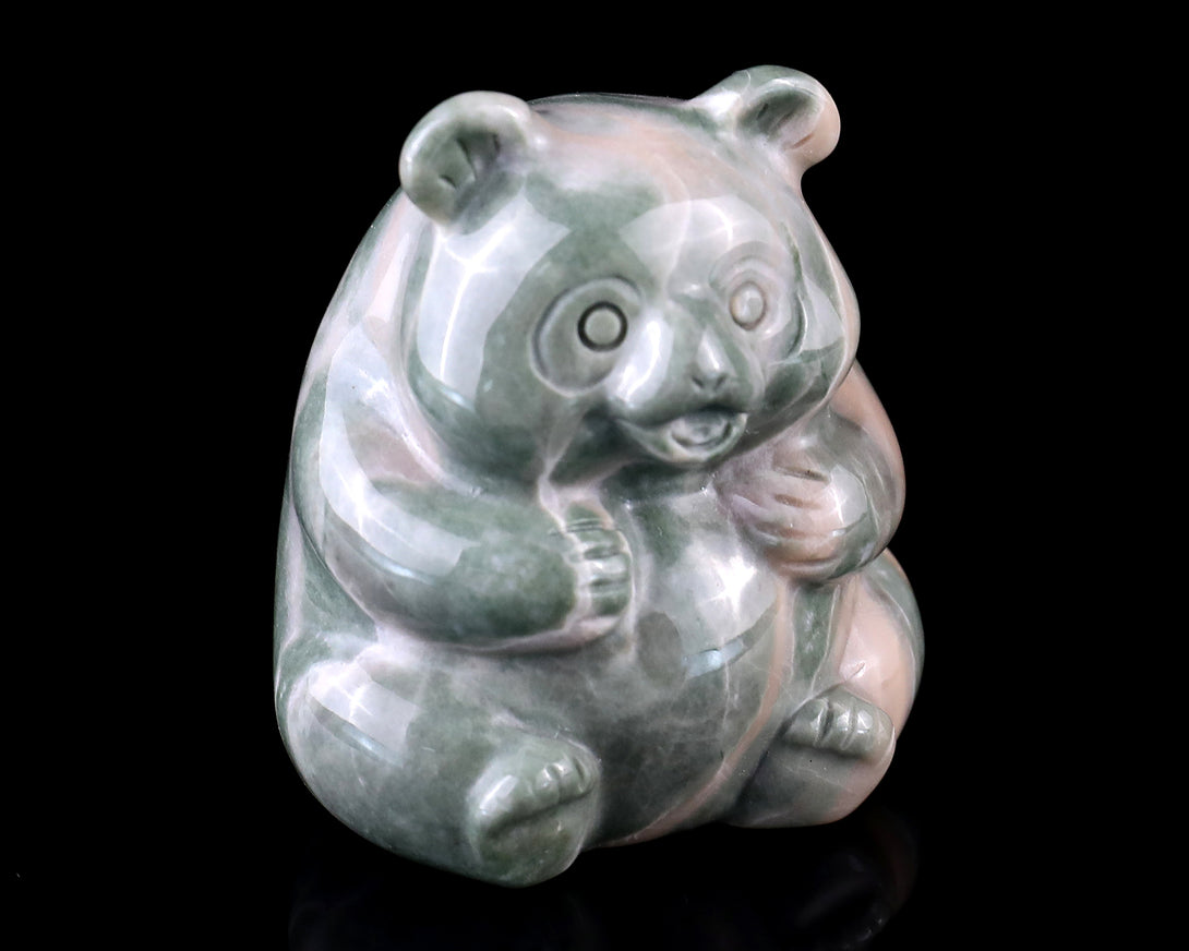 2.0" Jiulong Jade Hand Carved Crystal Panda Sculpture crysvibe