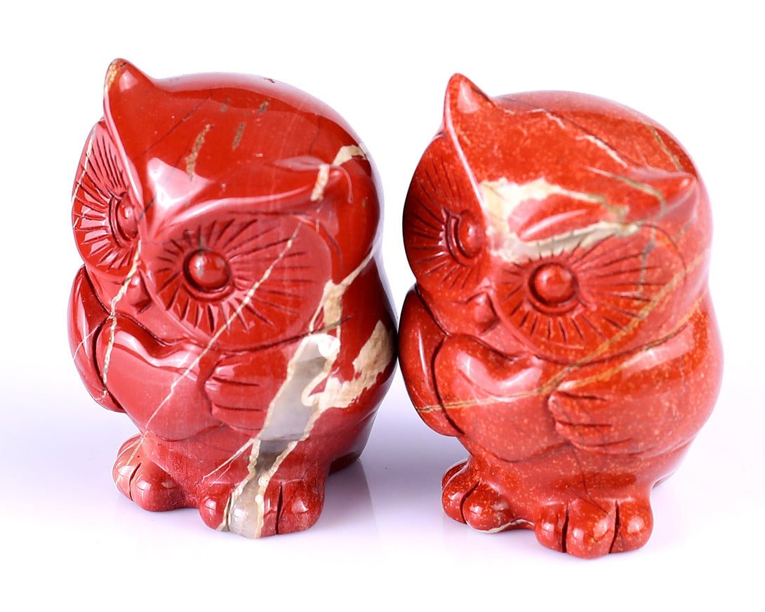 2.0" Red Jasper Hand Carved Crystal Owl Sculpture crysvibe