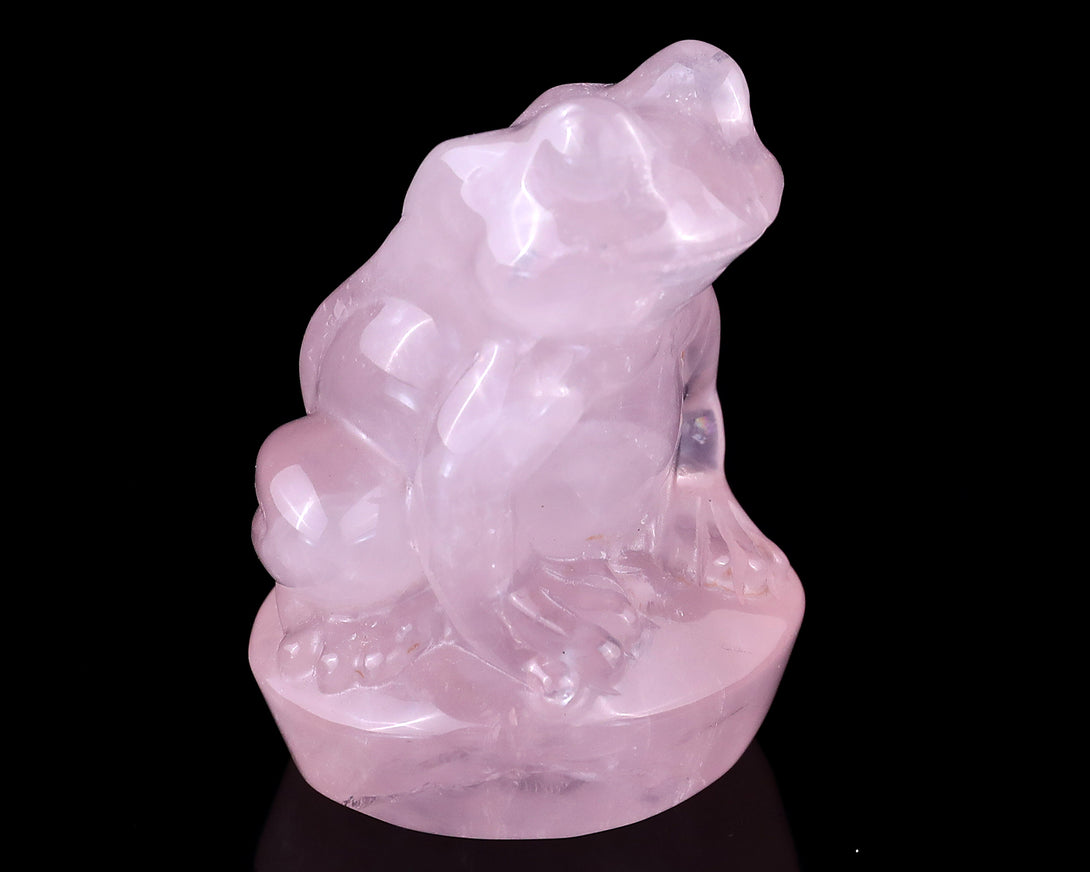 2.0" Rose Quartz Hand Carved Crystal Frog Sculpture crysvibe