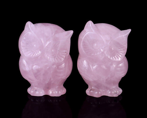 2.0" Rose Quartz Hand Carved Crystal Owl Sculpture crysvibe