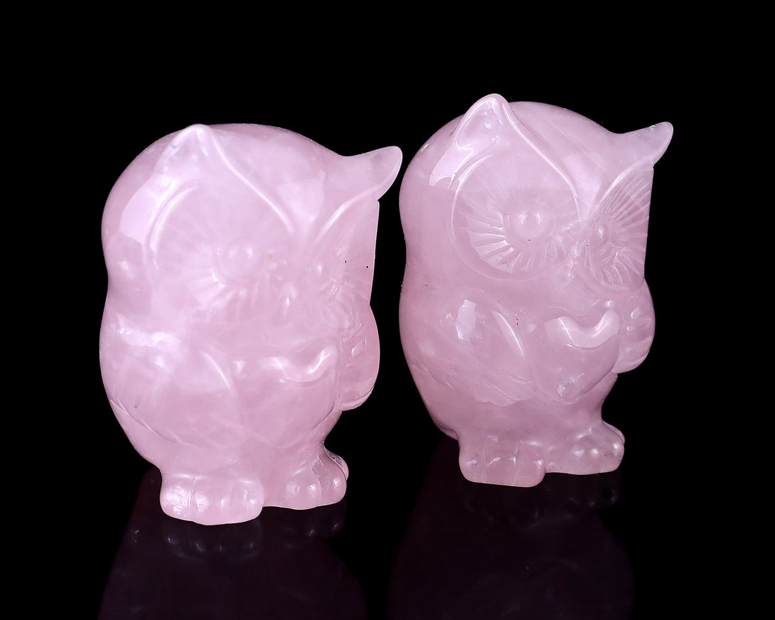 2.0" Rose Quartz Hand Carved Crystal Owl Sculpture crysvibe