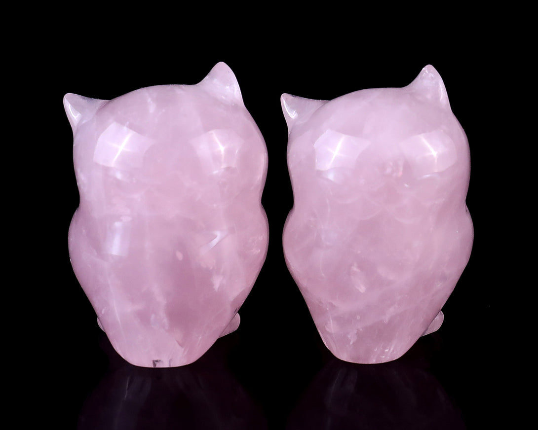 2.0" Rose Quartz Hand Carved Crystal Owl Sculpture crysvibe