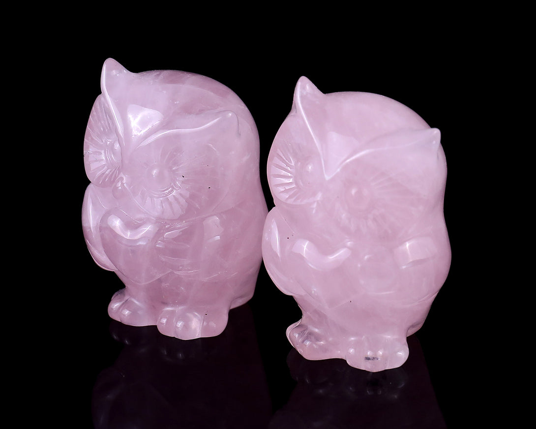 2.0" Rose Quartz Hand Carved Crystal Owl Sculpture crysvibe