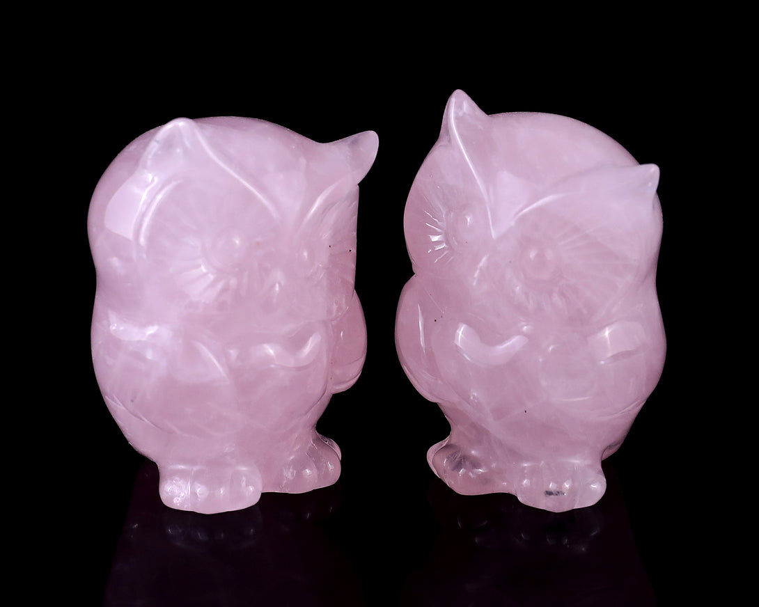 2.0" Rose Quartz Hand Carved Crystal Owl Sculpture crysvibe