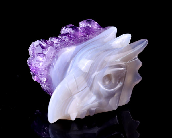 2.1" Amethyst Druse Agate Hand Carved Crystal Phoenix Skull Sculpture crysvibe