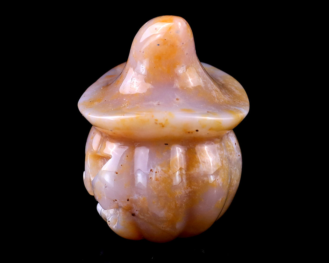 2.2” Natural Chalcedony Hand Carved Crystal Wizard Pumpkin Sculpture, Halloween Gift crysvibe