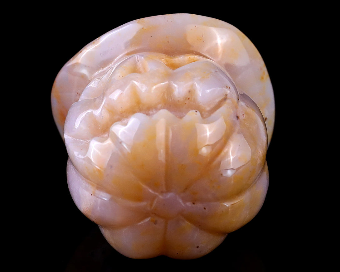 2.2” Natural Chalcedony Hand Carved Crystal Wizard Pumpkin Sculpture, Halloween Gift crysvibe