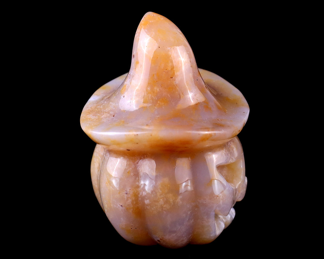 2.2” Natural Chalcedony Hand Carved Crystal Wizard Pumpkin Sculpture, Halloween Gift crysvibe