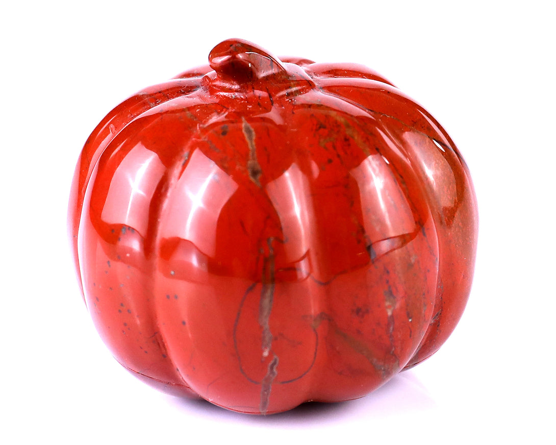 2.2” Natural Red Jasper Hand Carved Crystal Pumpkin Sculpture, Halloween Gift crysvibe