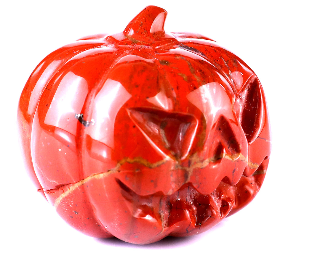 2.2” Natural Red Jasper Hand Carved Crystal Pumpkin Sculpture, Halloween Gift crysvibe